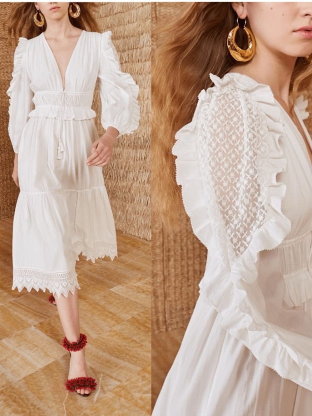 Ulla Johnson Sheila Dress White Lace Embroidery Midi Revolve Size 6 Medium Bride